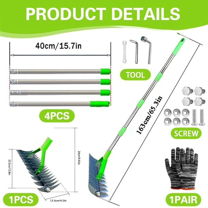 Vertikutierer Rechen mit Stiel 170cm, Metall Schneidrechen Garten, Abnehmbar, Verstellbarer Vertikut
