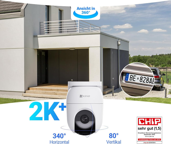 EZVIZ 4MP PTZ Überwachungskamera Aussen Akku, Kabellose WLAN-Aussenkamera, 360° Überwachung, Farbnac