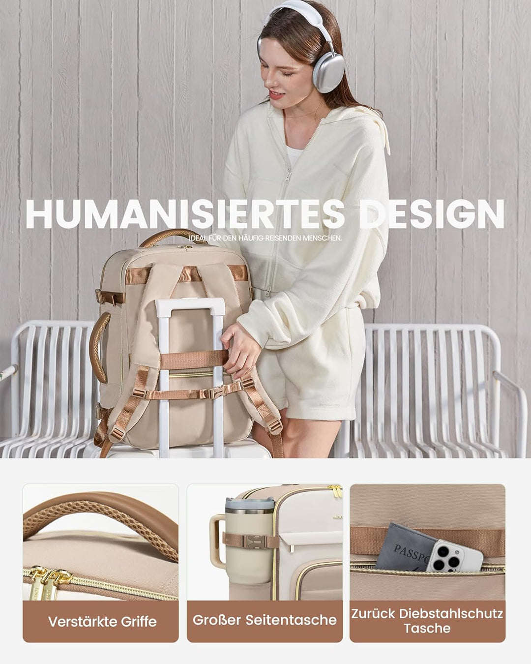LOVEVOOK Rucksack Handgepäck Flugzeug, 50L Gross Reiserucksack Damen für 18 Zoll Laptop, Wasserdicht