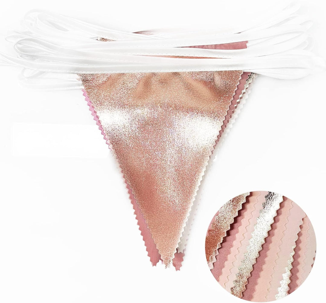 32Fuss Rosa Roségold Wimpelkette Banner Partydekoration Stoff Dreieckig Flagge Wimpel Girlande Lufts