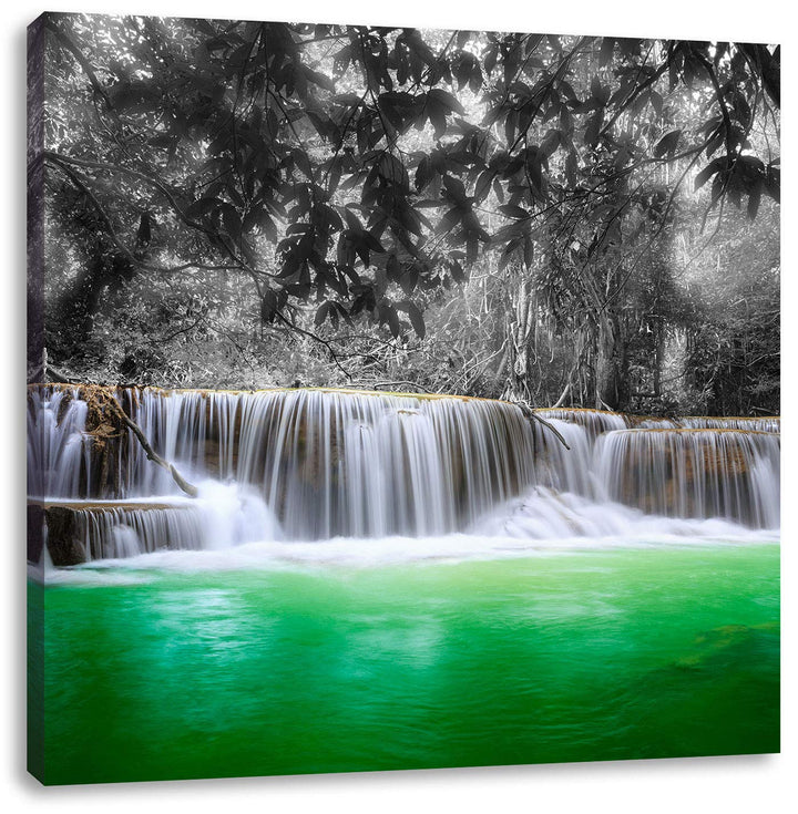 Pixxprint schöner Wasserfall im Dschungel als Leinwandbild Quadratisch/Grösse: 70x70 / Wandbild/Kuns