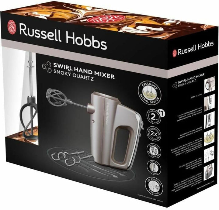 Russell Hobbs Handmixer [Handrührgerät inkl Aufbewahrungsbox für Zubehör] Swirl Quartz (4 Geschwindi