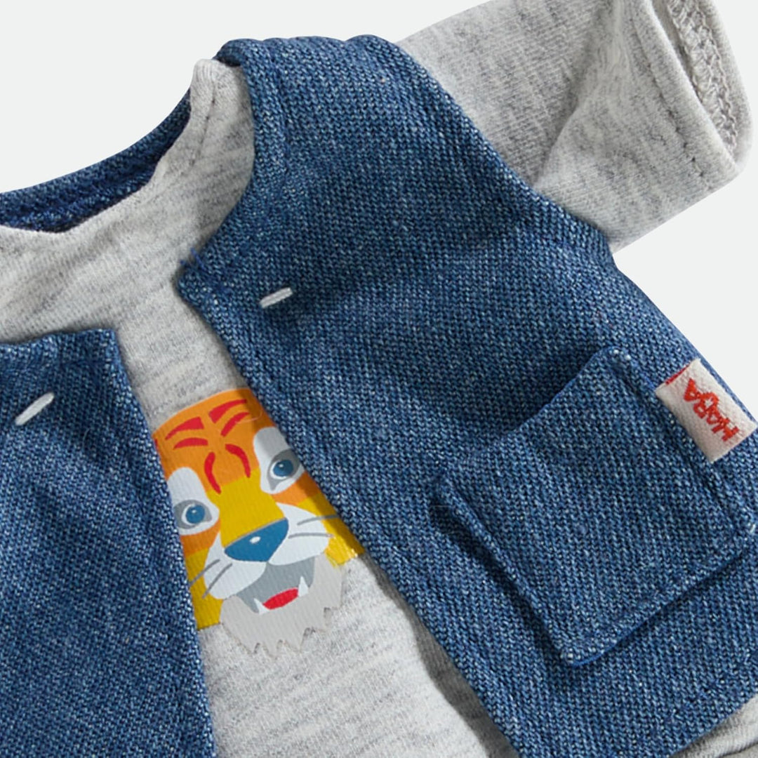 HABA Kleiderset Tiger – Puppenkleidung-Set, T-Shirt mit Weste &amp; Hose, für 30 cm Puppen, Mehrfarbig,