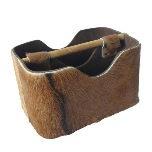 wohnfreuden Ziegenfell Zeitungsständer eckig braun 30 cm - Holz Zeitungshalter Korb klein