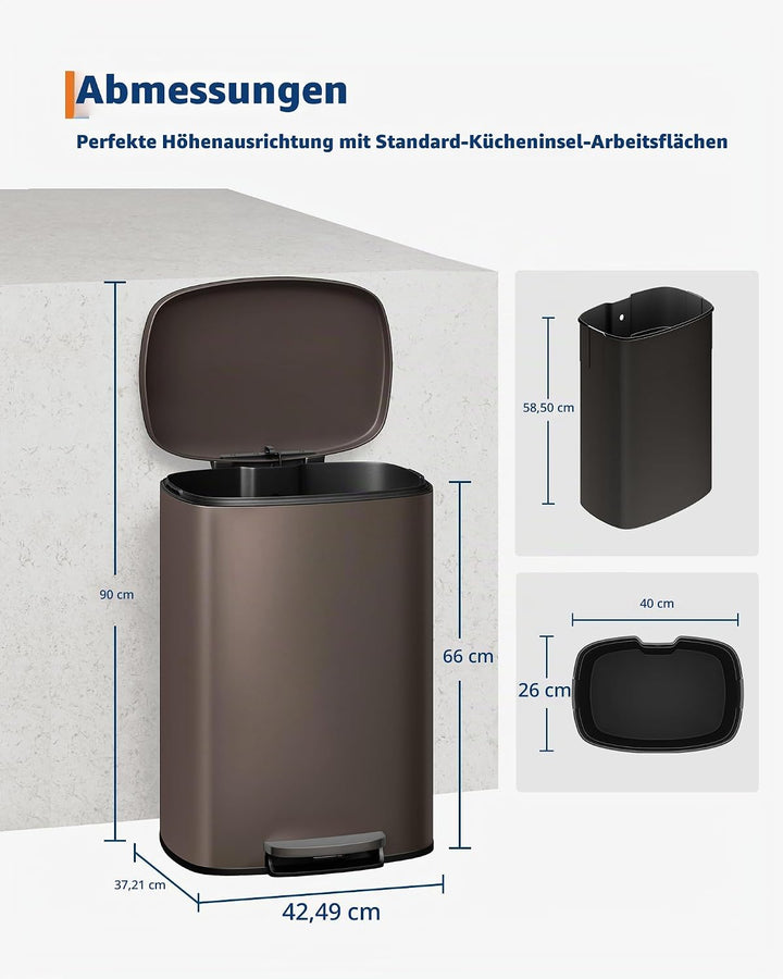 GarveeHome 50 Liter- und 10 Liter-Metallmülleimer-Set, rostfreier Küchen Mülleimer mit Deckel, pedal