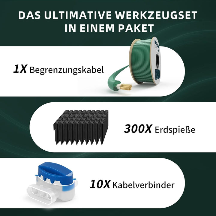 100M Universal Begrenzungskabel für Mähroboter + 300 Erdspiess + 10 Klemmenblöcke, HAUSPROFI Begrenz