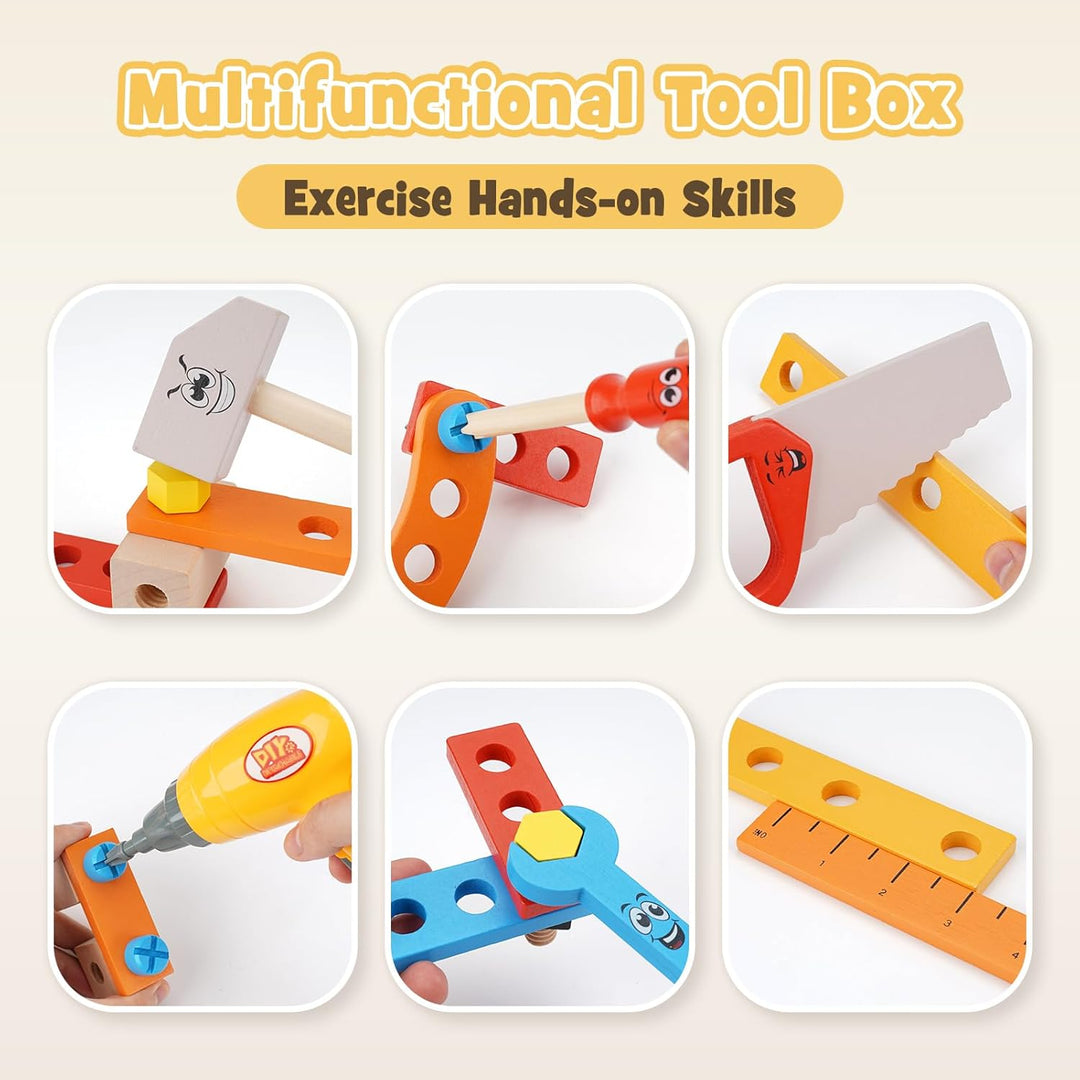 Werkzeugkoffer Kinder Montessori Spielzeug ab 3 Jahre Holzspielzeug mit Akkuschrauber Spielzeug ab 3