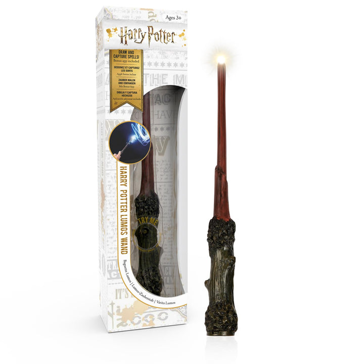 Harry Potter Zauberstab "Harry Potter" mit LED-Lumos-Spitze, Handbemalt aus Harz, Inklusive App für