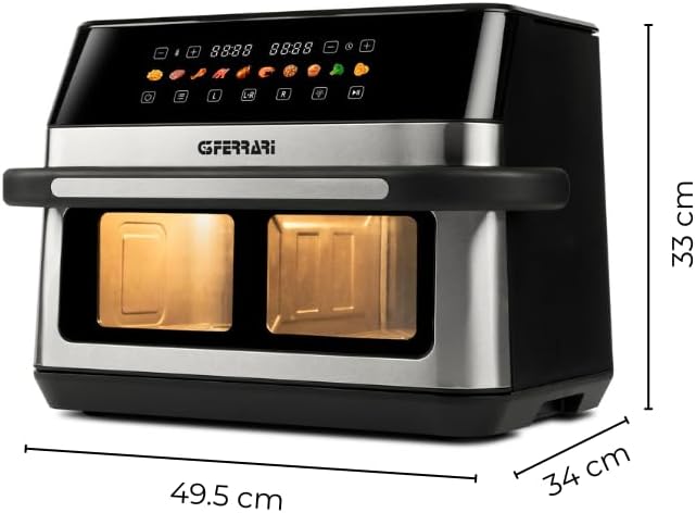 G3 Ferrari G10223 Heissluftfritteuse Friggisano 6+6, 2200 Watt, 12 Liter, 10 Programme, Farbdisplay,