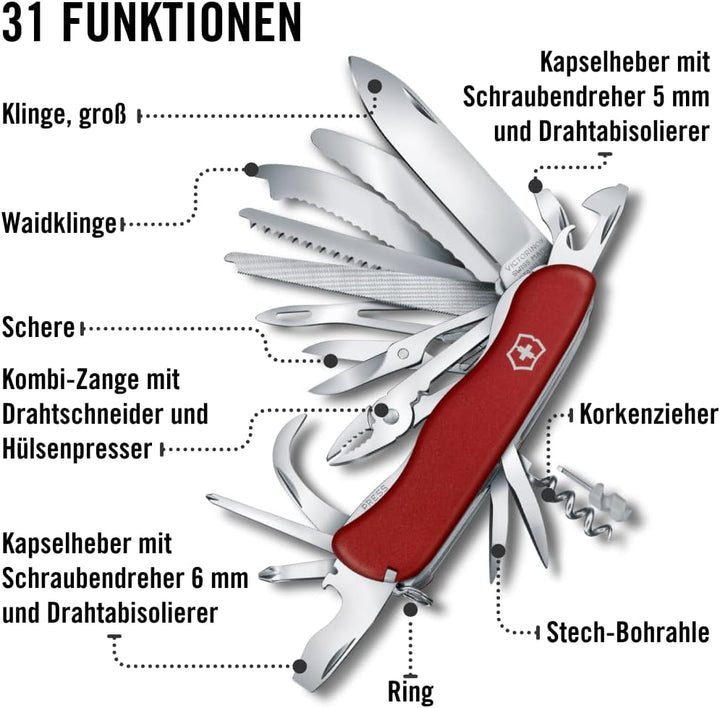 Victorinox, Schweizer Taschenmesser, Work Champ XL, Multitool, 31 Funktionen, Klinge, gross, Korkenz