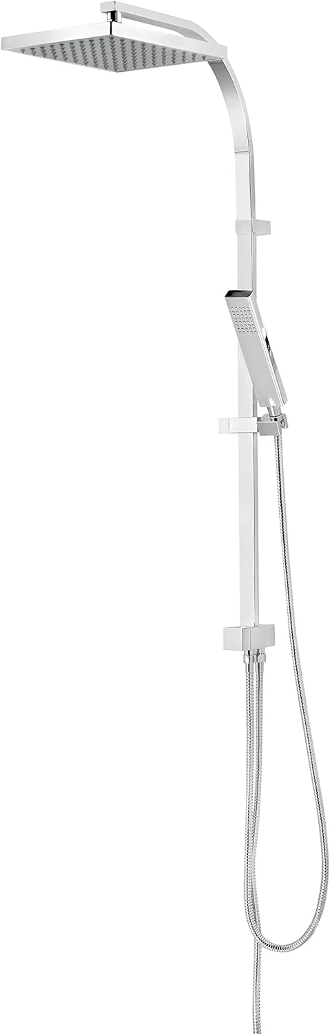 Schulte Duschsystem mit Umsteller, Kopfbrause eckig, verchromter Korpus aus Messing, Duschmaster Rai