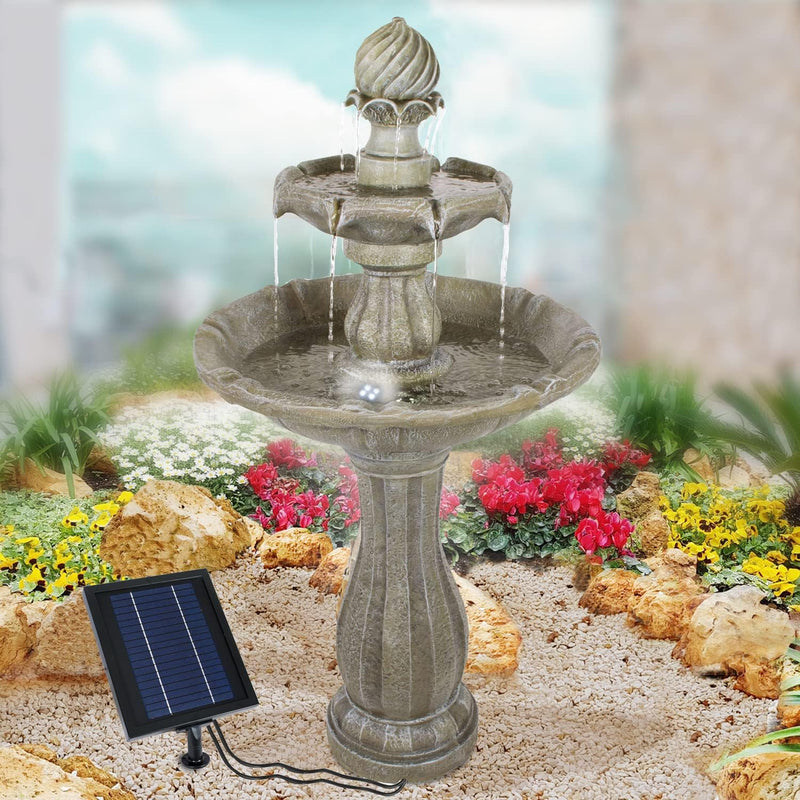 Solar Gartenbrunnen Brunnen Solarbrunnen mit LED-Licht, Zierbrunnen Wasserfall Gartenleuchte Teichpu