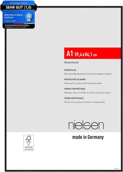 nielsen Bilderrahmen Atlanta, A1 59,4x84,1 cm, Aluminium Schwarz Matt,bruchsicheres Acrylglas, für P