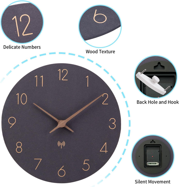 MDF Holz Funkuhr Wanduhr Ohne TickgeräUsche Lautlos 30cm Quarz Batterie Gross Wanduhren Einfach zu L