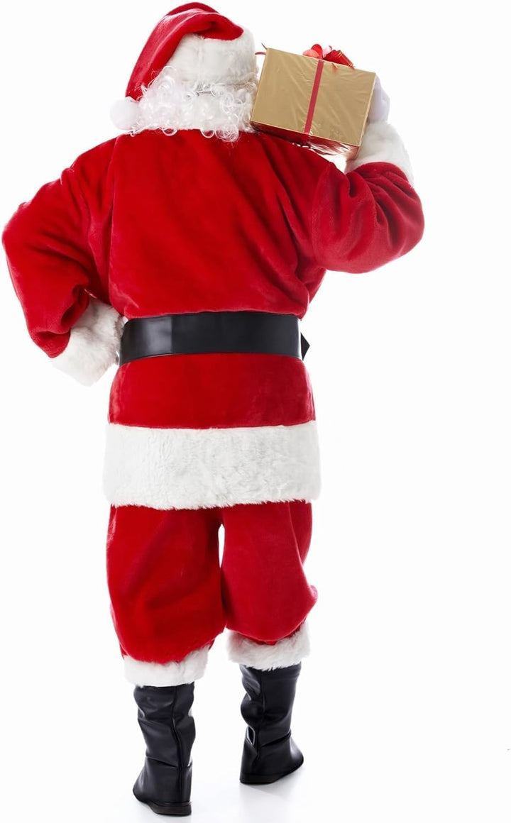 Boveco Weihnachts Weihnachtsmann Kostüm für Herren und Erwachsene, 11-teilig, Deluxe Samtanzug Outfi