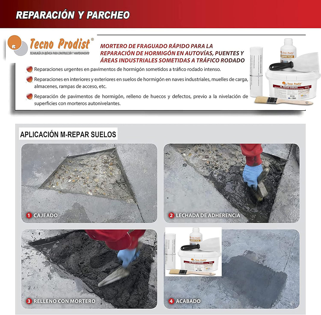 M-REPAR BÖDEN von Tecno Prodist - (2,5 Kg + Kit) Reparaturmörtel für Beton oder Zementböden, auch be