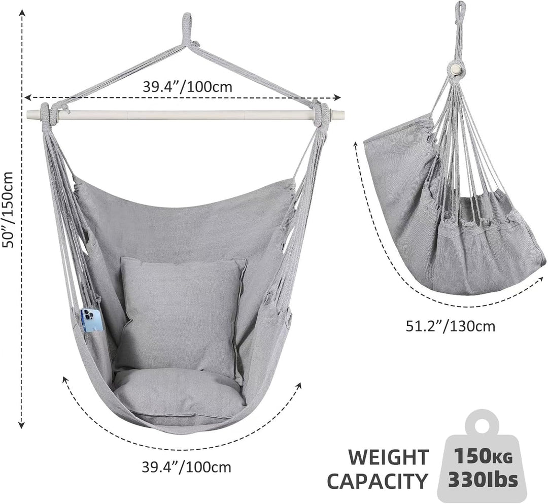 Goutime Schaukel Stuhl Grosse Hängematte Stuhl Weiche Baumwolle mit 2 Sitzkissen Kissen mit Tragetas