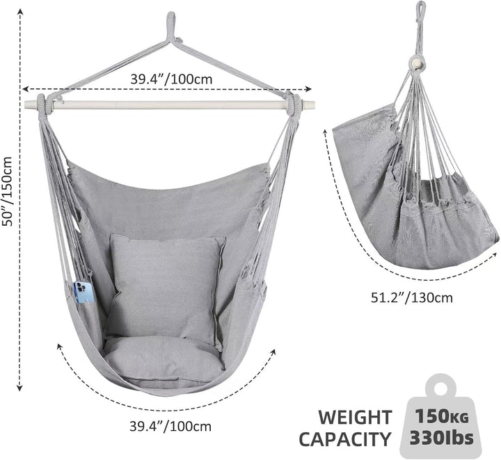 Goutime Schaukel Stuhl Grosse Hängematte Stuhl Weiche Baumwolle mit 2 Sitzkissen Kissen mit Tragetas