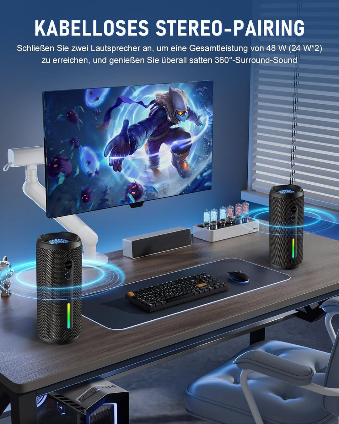 OHAYO Bluetooth Lautsprecher, Bluetooth Box mit RGB Licht, Musikbox mit Bluetooth 5.3, 3 Licht Modi,