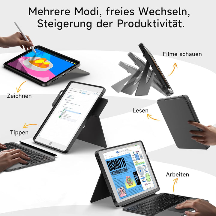 HOU Combo hülle mit Tastatur drehbar für ipad 9 Generation 10,2 Zoll & 8. Gen & 7. Gen Multi-Touch T