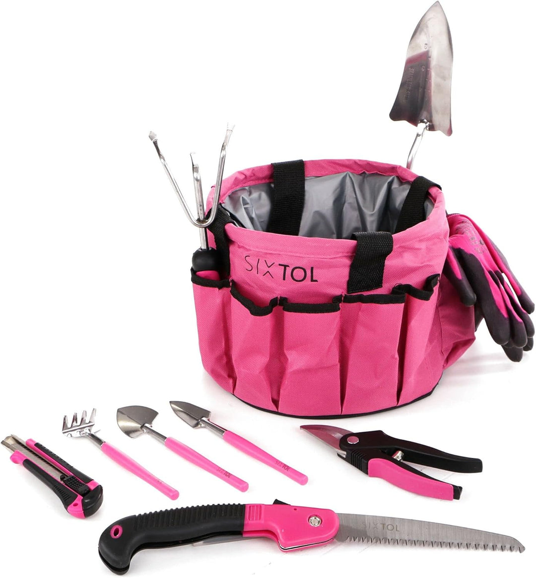 SIXTOL Garden PINK 10 Gartenwerkzeug Set | 10 STK. Garten Zubehör aus Edelstahl | Praktische Gartent