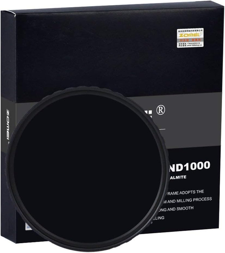 Zomei 58 mm Ultra Slim HD 18-lagiger, super mehrfachvergüteter Schott-Glas-PRO-Neutralgrau-ND1000-Li