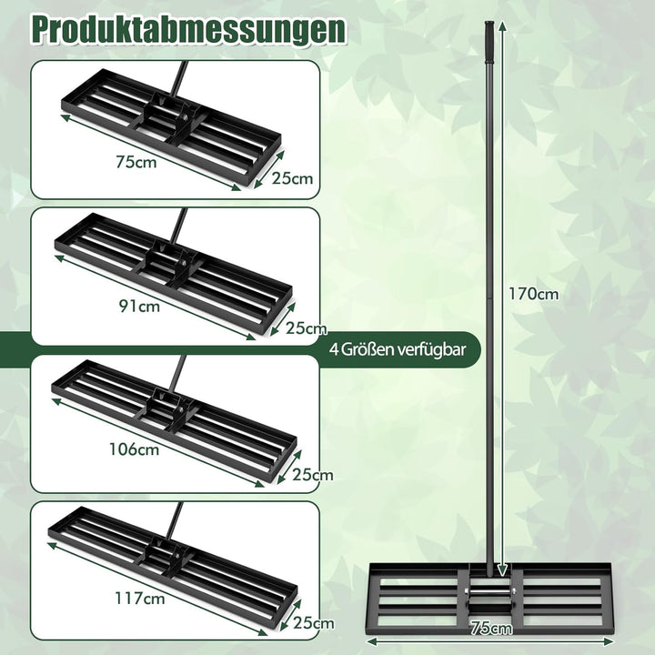 COSTWAY Rasen Nivellierrechen Metall, Rasenrechen mit ergonomischem Griff, Nivellierung von Sand Bod