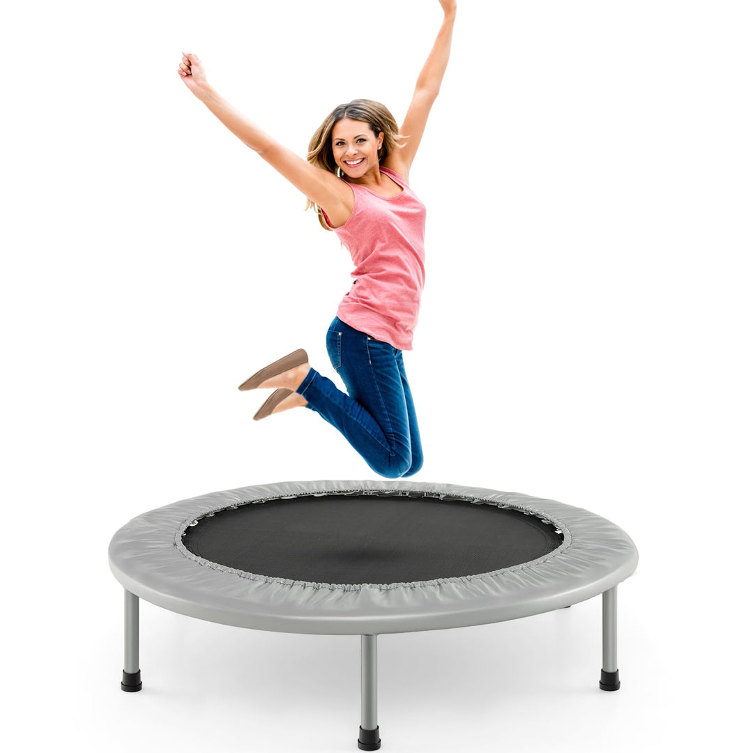 GYMAX Ø97 cm Mini Trampolin klappbar, Fitness Trampolin für Erwachsene & Kinder, Gartentrampolin bis