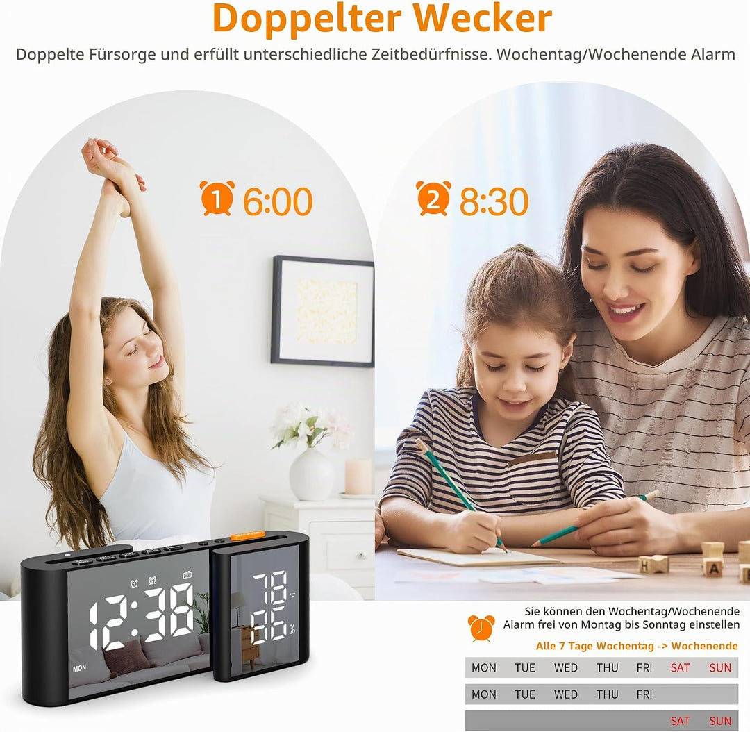 Lancoon Digitaler Wecker Funkuhr mit Temperatur Luftfeuchtigkeitsanzeige 15 Stufen der Lautstärke He