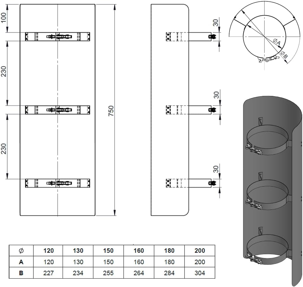 Ø 150 mm Ofenrohr Strahlungsschutz - 75 cm - schwarz 150 mm 75 Cm Schwarz, 150 mm 75 Cm Schwarz
