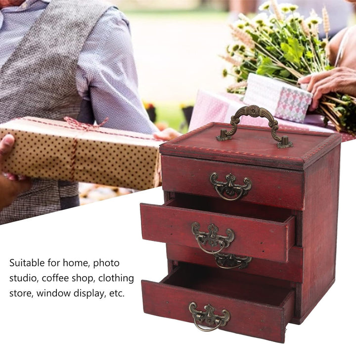 Buachois Holz Schmuckschatulle mit 4 Lagiger Schublade, 16x15x11 cm Retro Chinesischen Deko Schmuckk