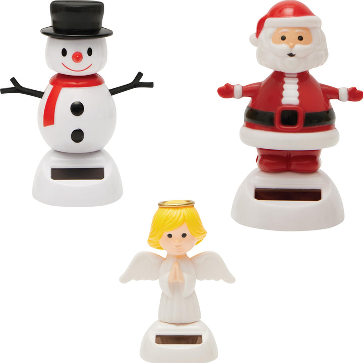 3ER SET WEIHNACHTLICHE SOLAR-WACKELFIGUREN – Weihnachtsmann, Christkind & Schneemann | Dekorative Fi