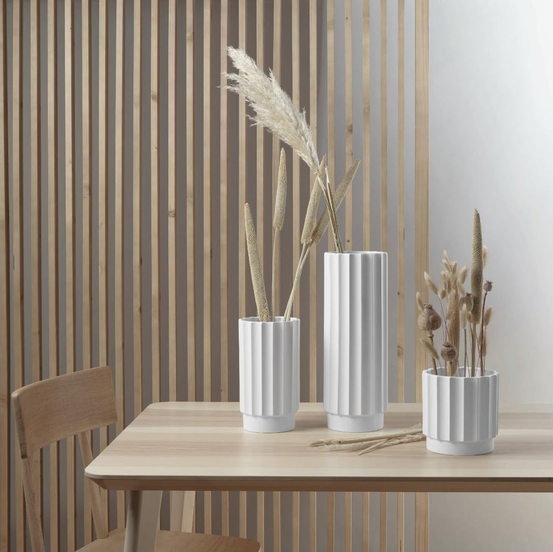 ASA Art Deco Vase aus Steingut in der Farbe Weiss mit mattem Finish Handgefertigt, Masse: 34,5cm x 1