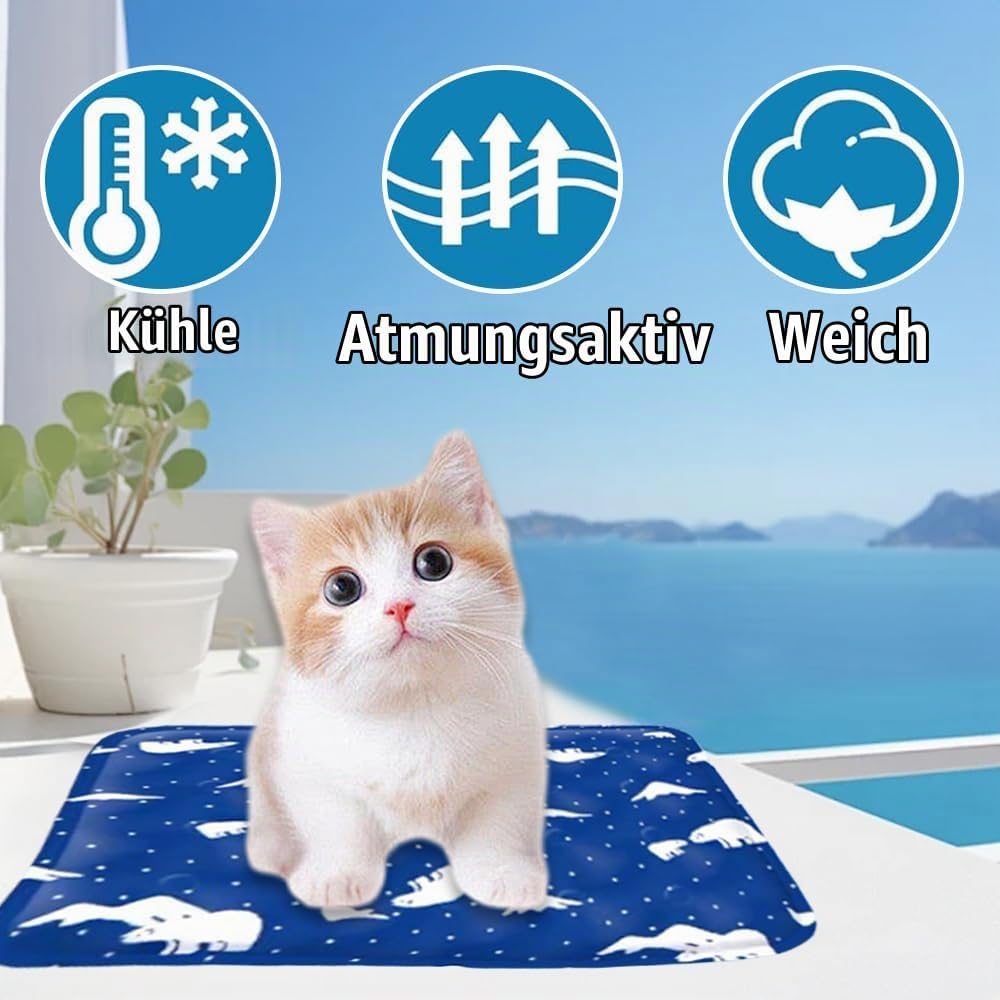 Kühlmatte Hund Katze 40×50cm,Kühldecke Hund mit Selbstkühlend Ungiftigem Gel Waschbar,Hundekühlmatte