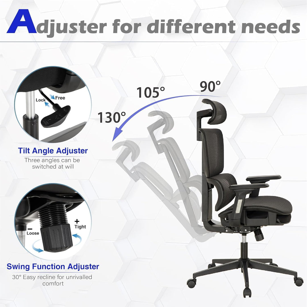 ALPHA HOME Ergonomischer Bürostuhl Schreibtischstuhl mit Fussstütze Verstellbarer Lendenwirbelstütze
