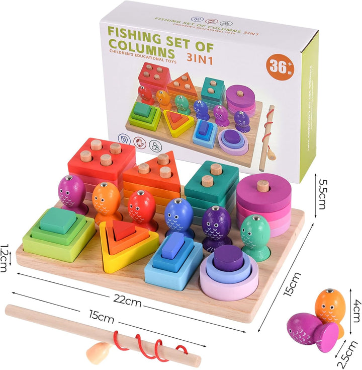 Hoiloie Montessori Spielzeug ab 1 Jahr,holzspielzeug&amp;Stapelspielzeug,3 in 1 Farbe Erkennung Form Sor