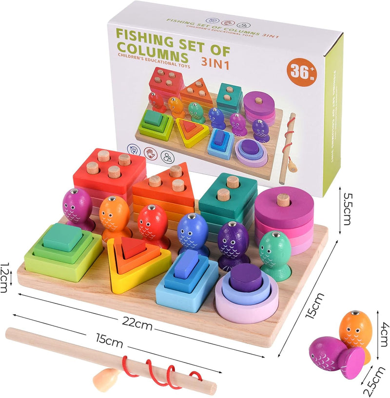 Hoiloie Montessori Spielzeug ab 1 Jahr,holzspielzeug&Stapelspielzeug,3 in 1 Farbe Erkennung Form Sor