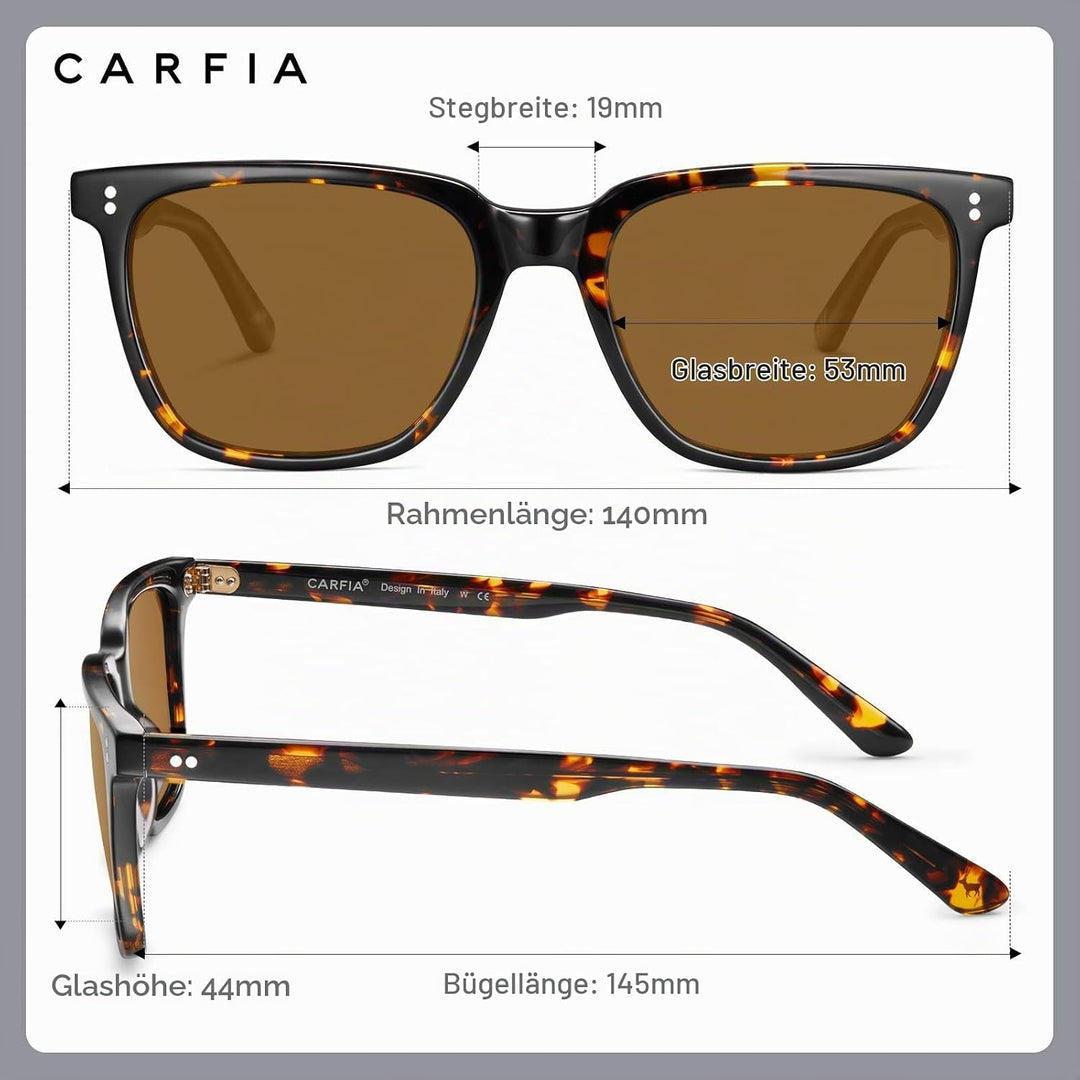 CARFIA Polarisierte Herren Sonnenbrille mit Rechteckig Acetatrahmen, 100% UV-Schutz Sportliche Sonne