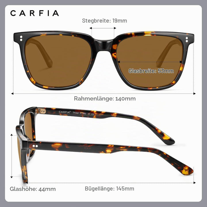 CARFIA Polarisierte Herren Sonnenbrille mit Rechteckig Acetatrahmen, 100% UV-Schutz Sportliche Sonne