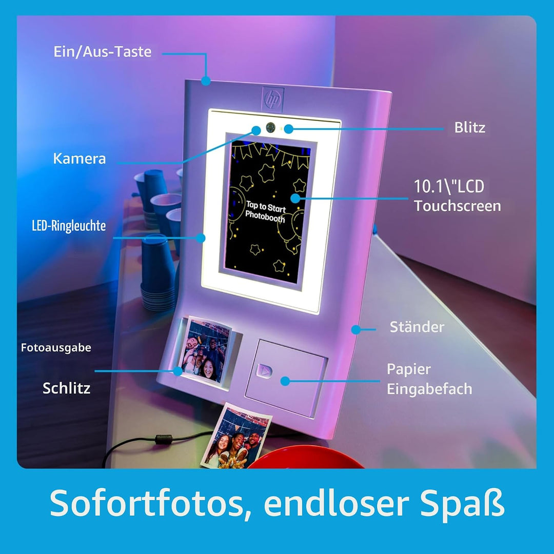 HP Sprocket Fotobox-Maschine Sofort-Farb-Fotodrucker (Weiss) Starter-Paket + Zink-Papier (100 Blätte