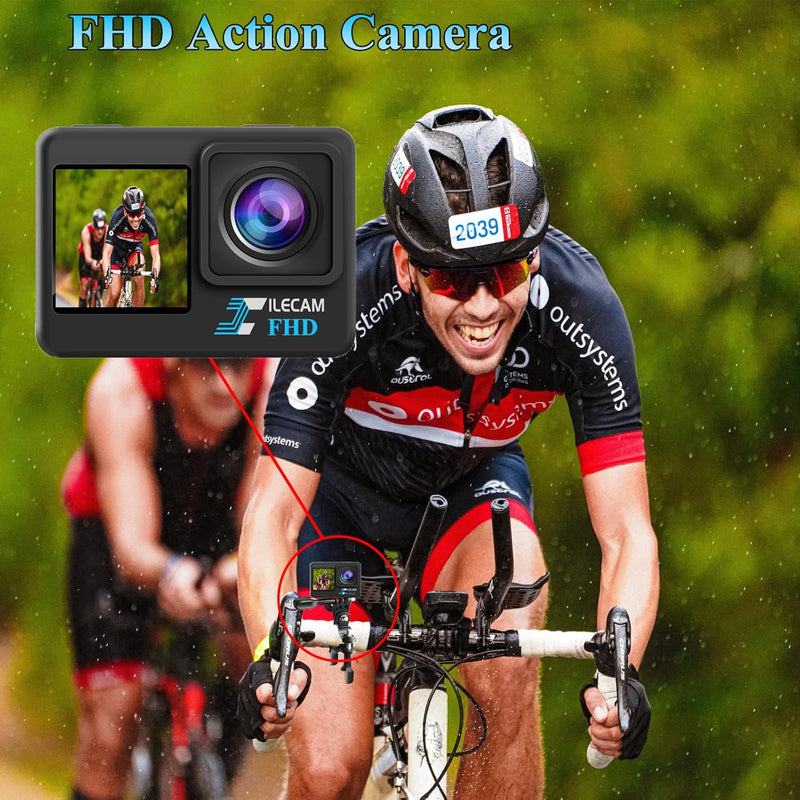 Xilecam Dual Screen Action Cam 1080P /WiFi wasserdichte Kamera, 4 x Zoom, 131 Fuss (40 m), wasserdic