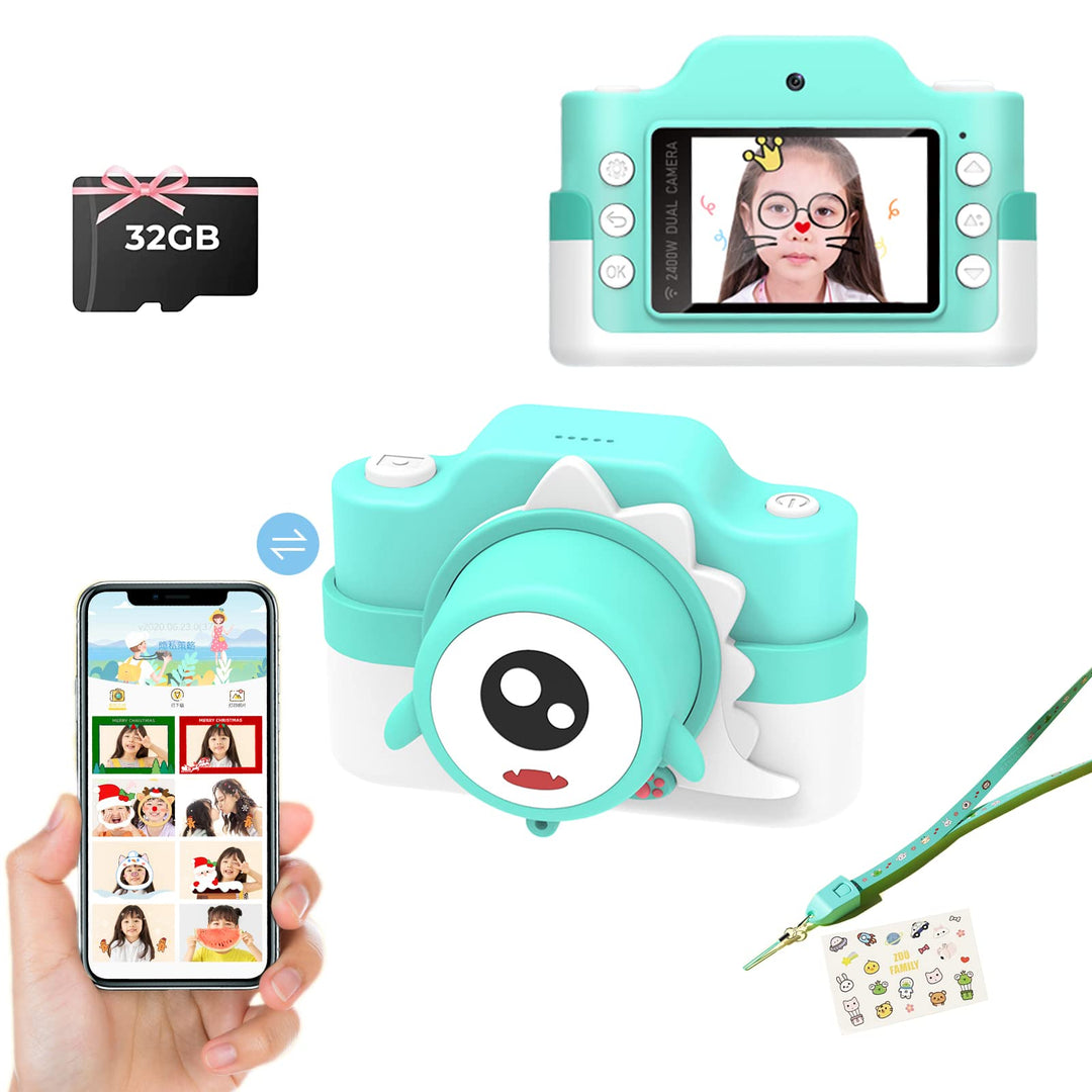 Mini Kinderkamera, 32MP 1080P WiFi Digitalkamera Kinder mit 2 Zoll Bildschirm, 32GB TF-Karte, Datenk