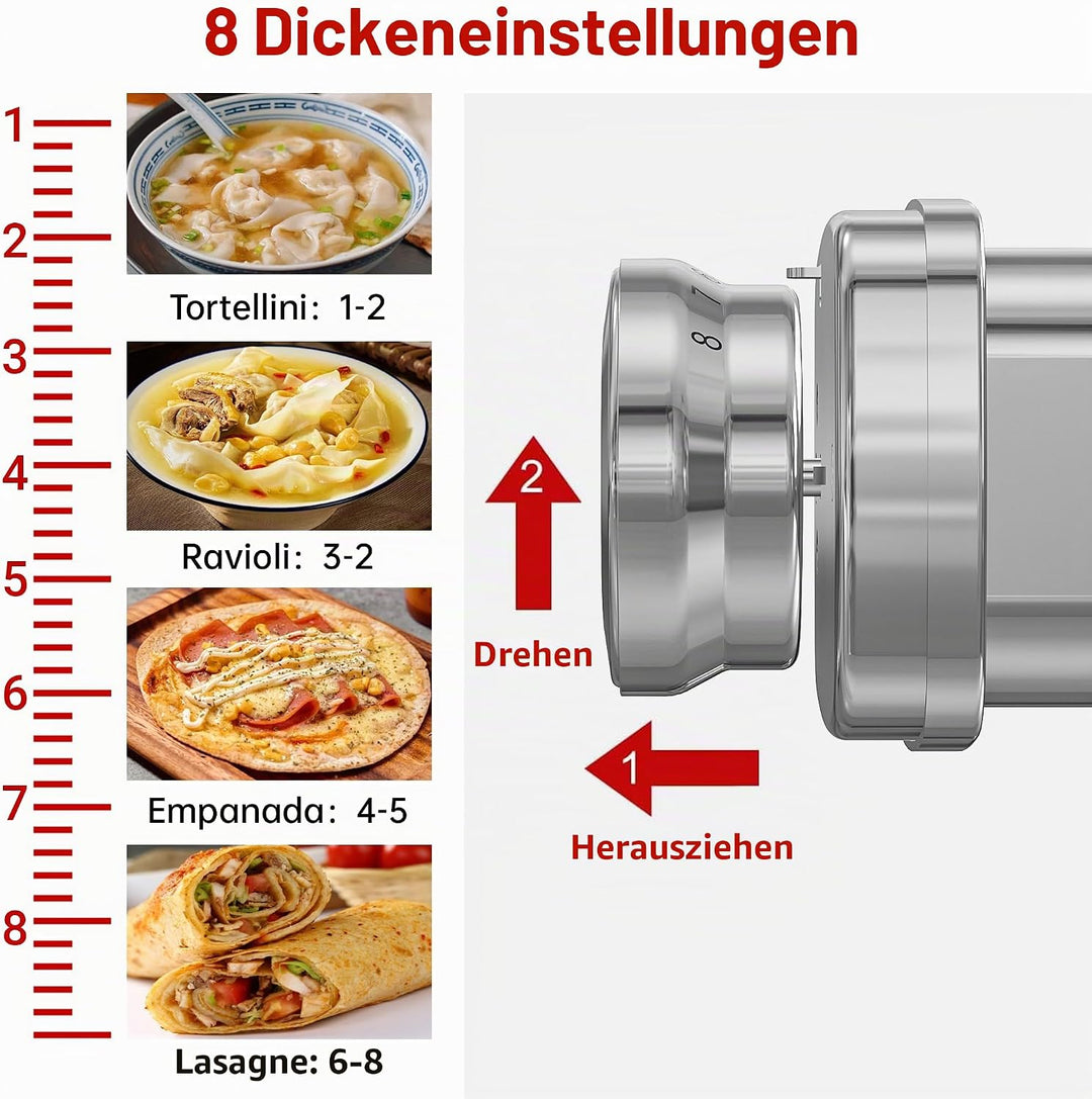 Nudelwalz-Aufsatz für Kenwood Mixer | Edelstahl-Nudelmaschinen-Aufsatz kompatibel mit kMix Küchenmas