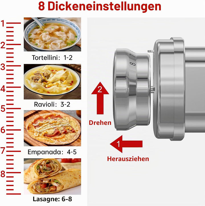 Nudelwalz-Aufsatz für Kenwood Mixer | Edelstahl-Nudelmaschinen-Aufsatz kompatibel mit kMix Küchenmas