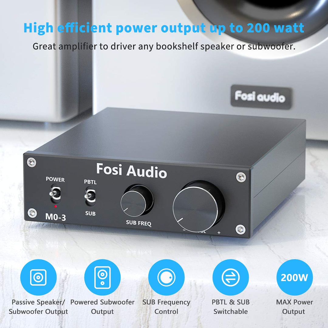 Fosi Audio M03 Subwoofer Verstärker 200W, TPA3255 Mini Monokanal Subwoofer-Verstärker, Voll-Frequenz