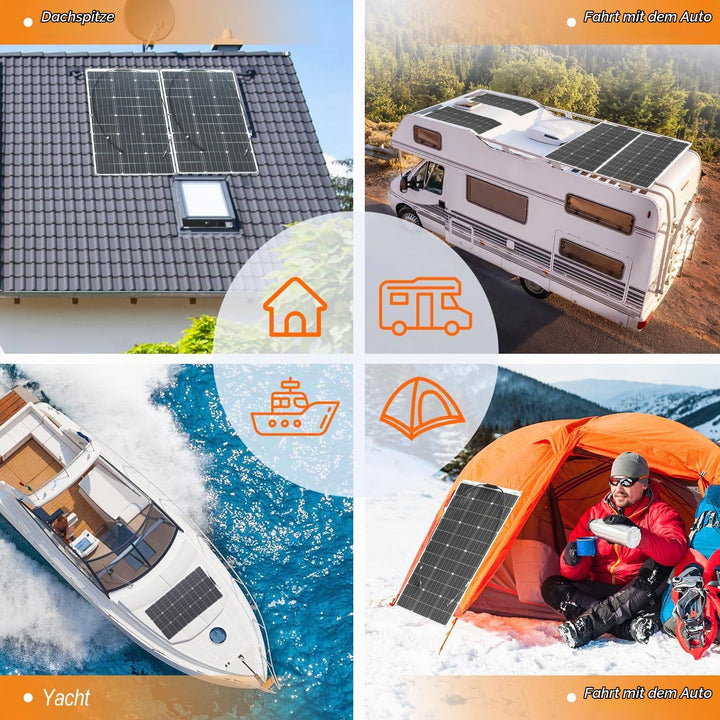 100W 12V Flexible Monokristalline Solarpmodul – Hohe Effizienz Solarpanel für Wohnmobile, Wohnwagen,