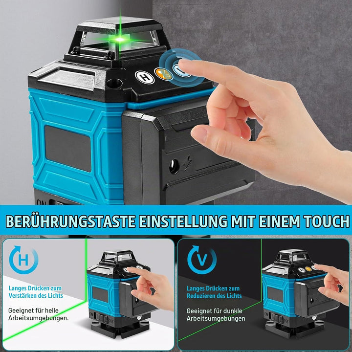 Kreuzlinienlaser mit Stativ 1,2M, 360° x 4 Laser Wasserwaage Rotation, Grünen Laserlinien, Kreuzlase
