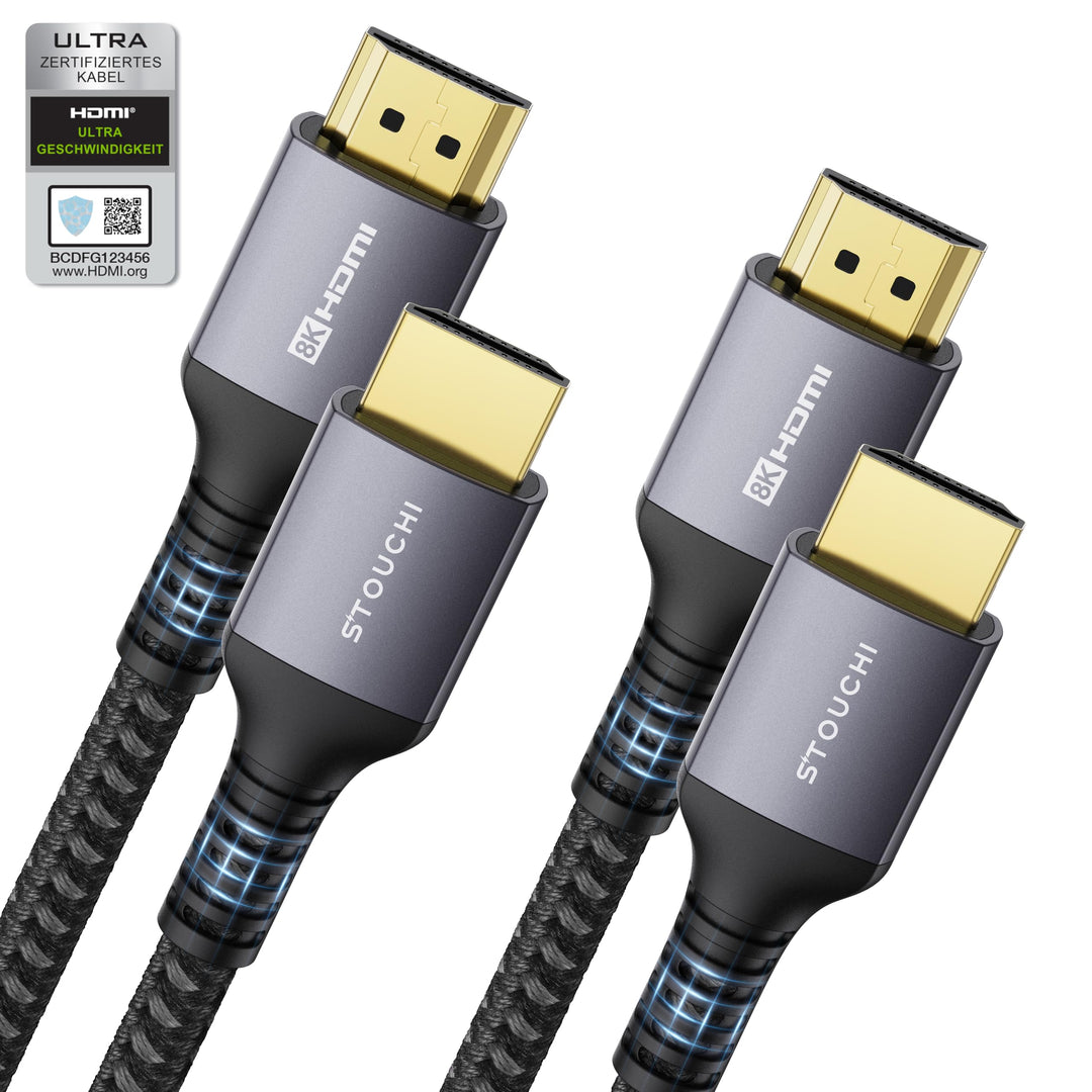 Stouchi Ultra High Speed 2m(2er-Pack) HDMI® Zertifiziertes Kabel, HD 48 Gbit/s Hochgeschwindigkeit