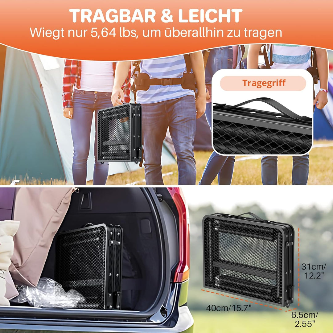 FUNYKICH Klappbar Grilltisch 60 x 40cm, Tragbarer Campingtisch Outdoor mit 3 Höhenverstellbar(27/51/
