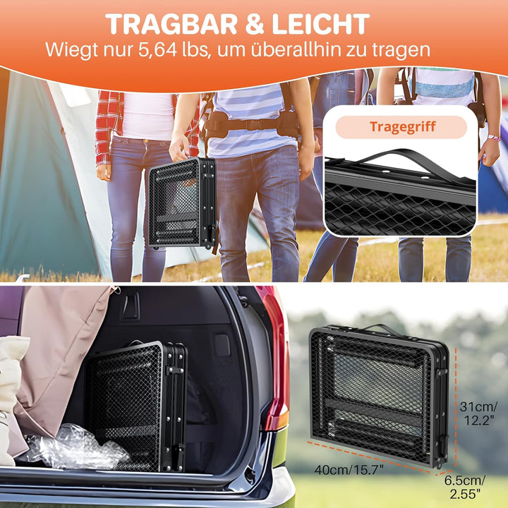 FUNYKICH Klappbar Grilltisch 60 x 40cm, Tragbarer Campingtisch Outdoor mit 3 Höhenverstellbar(27/51/